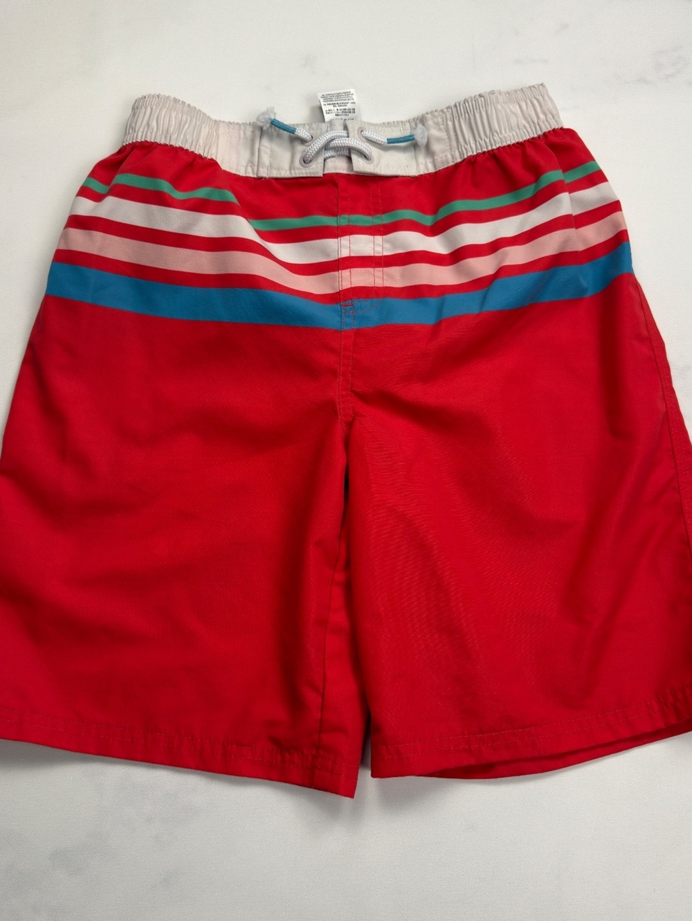 Mini Boden Swim Shorts Red Striped Elastic Waist - Boys 13-14Y